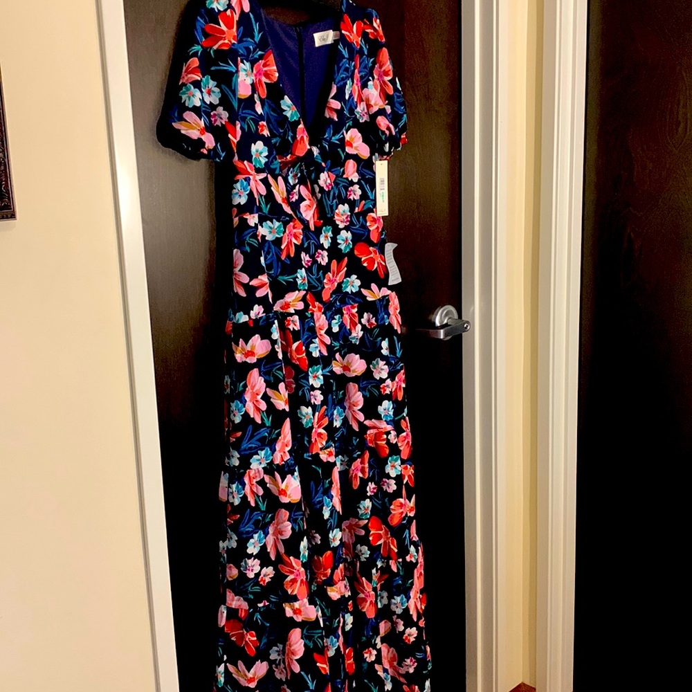 Brand New With Tags Eliza J Floral Print Tie Front Maxi Dress Size 8